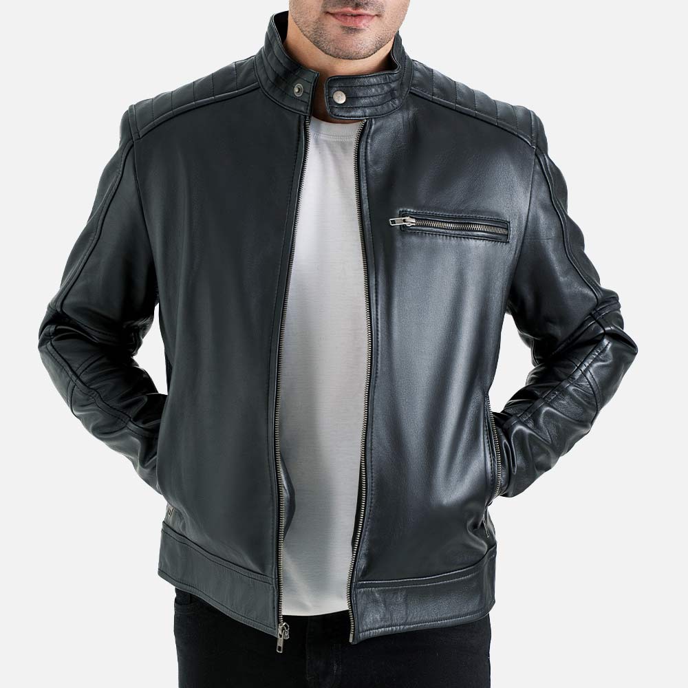 Puglia Black Leather Biker Jacket - image 2