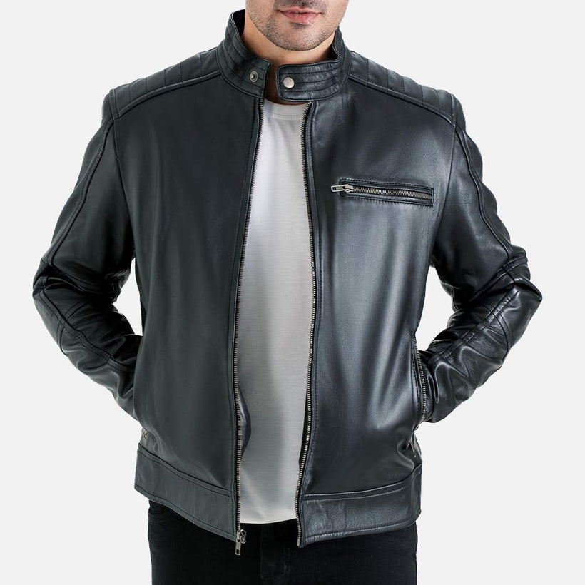 Puglia Black Leather Biker Jacket - image 1