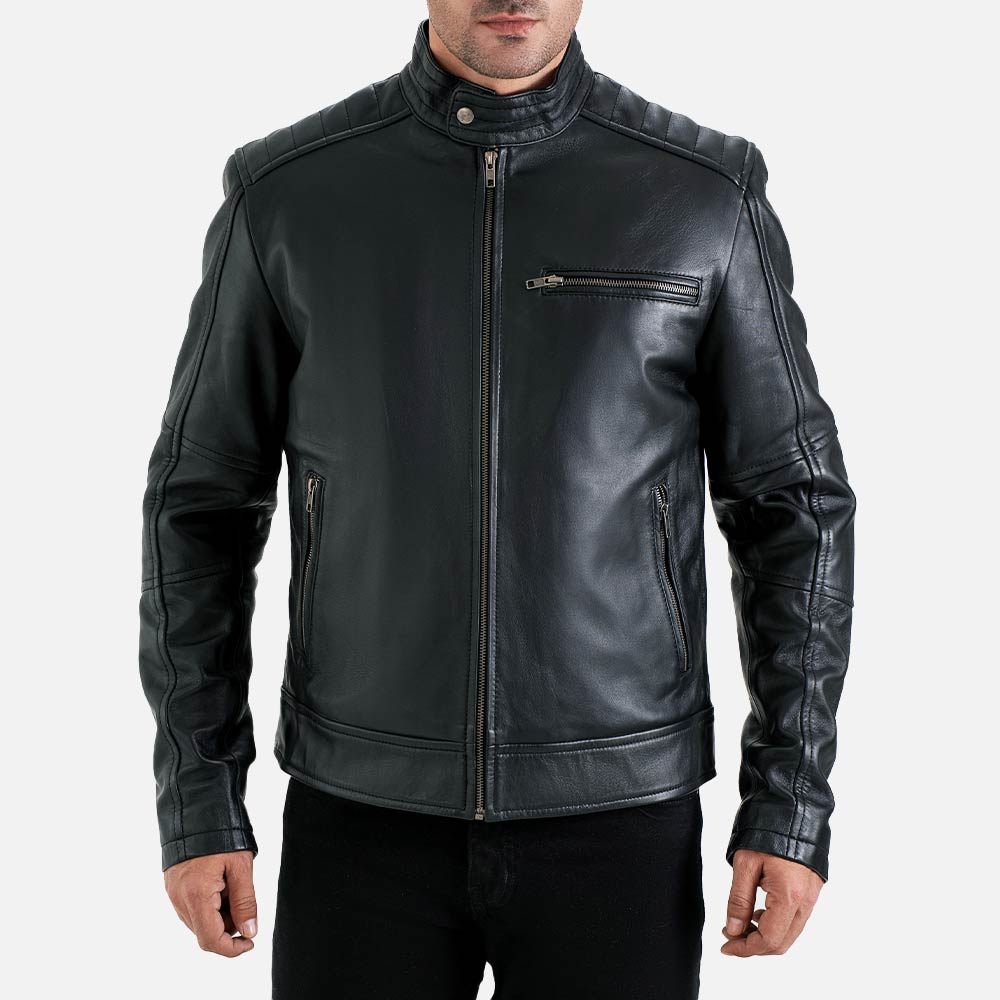 Puglia Black Leather Biker Jacket - image 4
