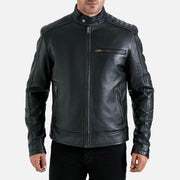Puglia Black Leather Biker Jacket - image 4