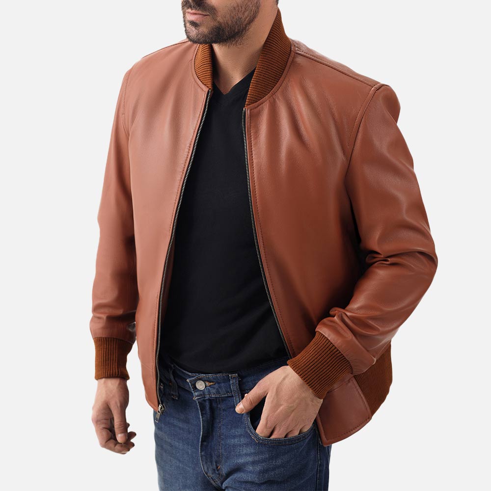 Amalfi tan Leather Bomber Jacket - image 3