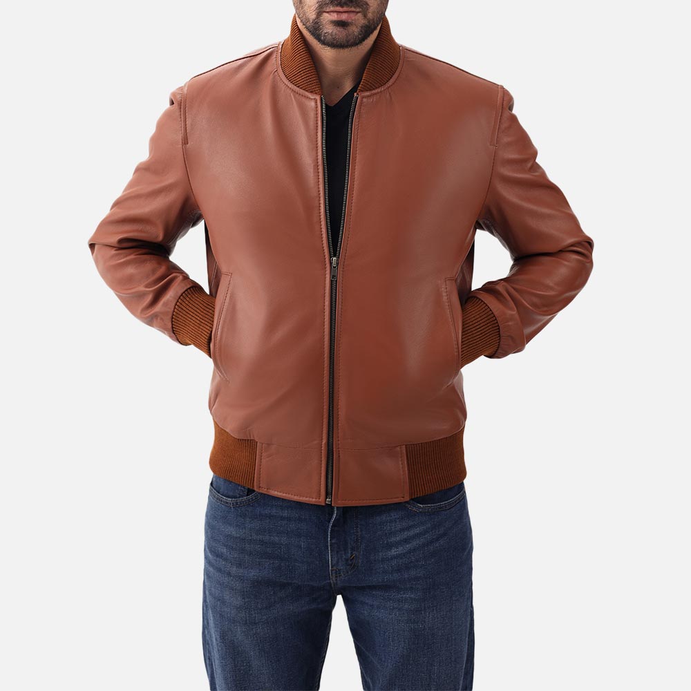 Amalfi tan Leather Bomber Jacket - image 6