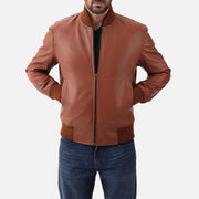 Amalfi tan Leather Bomber Jacket - image 6