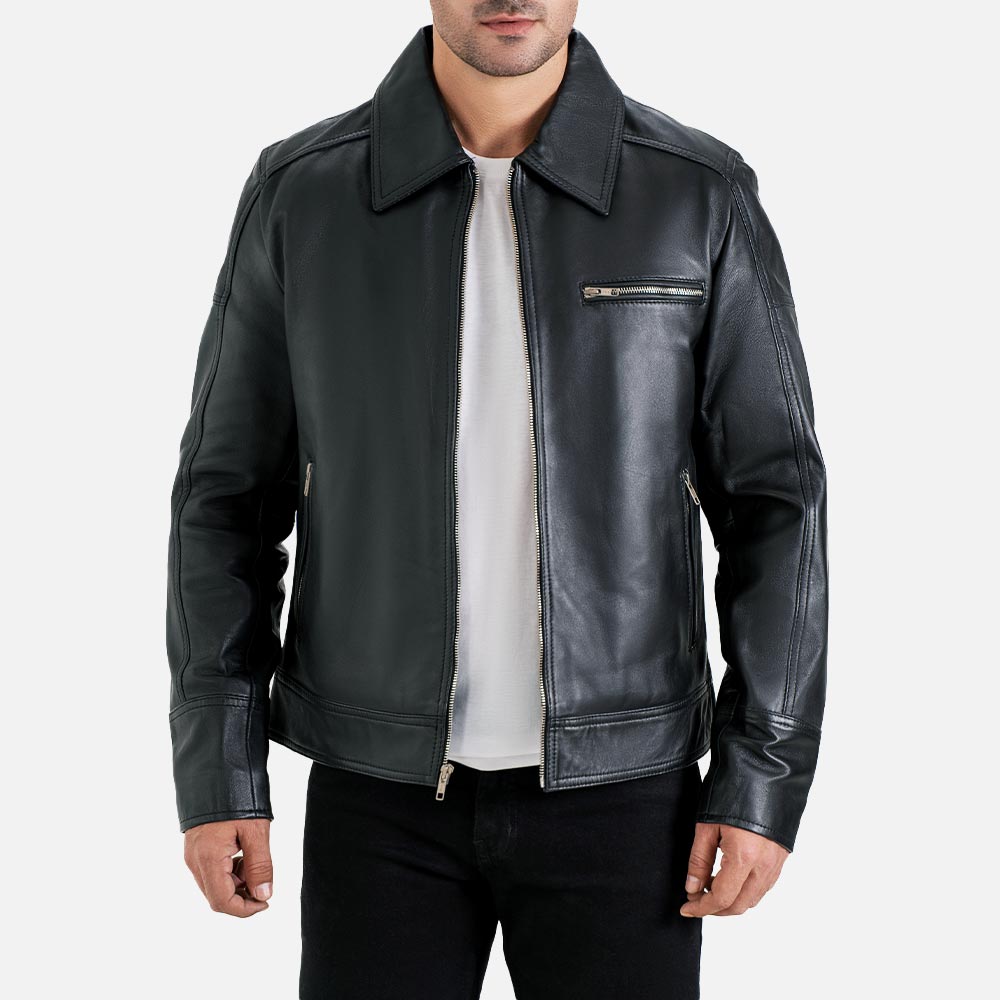 Calabria Black Leather Biker Jacket - image 2