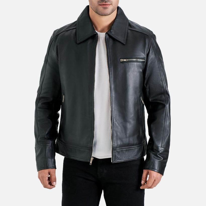 Calabria Black Leather Biker Jacket - image 1