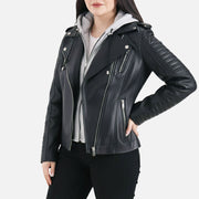 Lavaredo Black Hooded Leather Bomber Jacket
