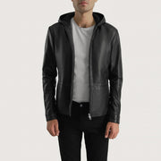 Andy Matte Black Hooded Leather Jacket
