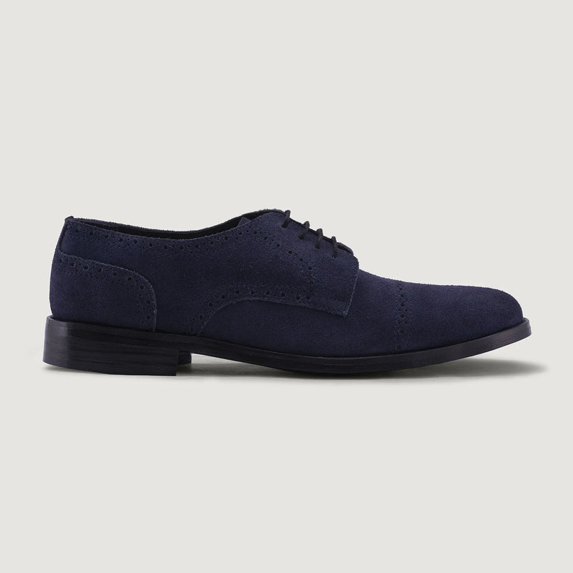 Blue Goatskin Suede Leather Shoes - Goodyear Welt Construction & Front Toe Box Detail