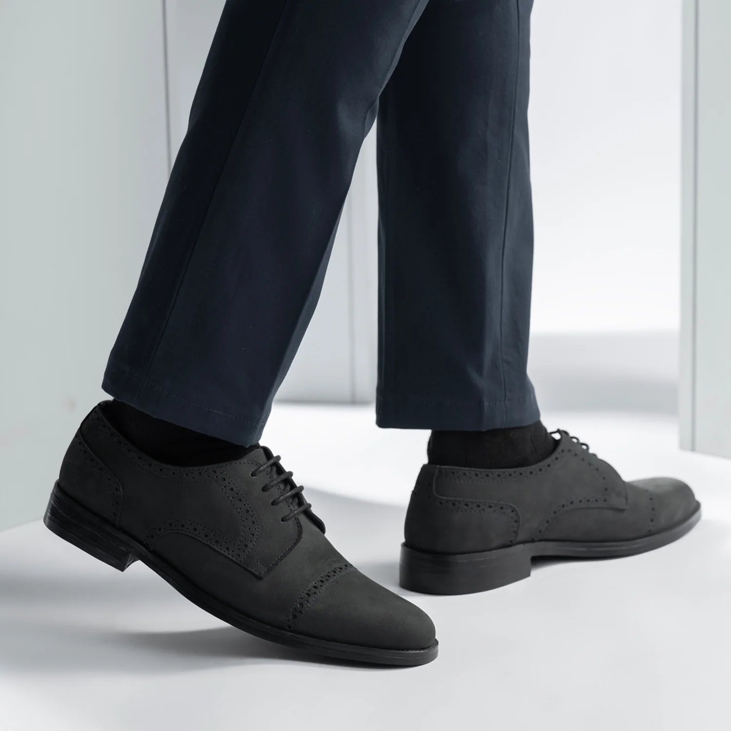 Orlaven Dirk Brogues Derby Matte Black Nubuck Leather Shoes - StudGuard footwear image 8
