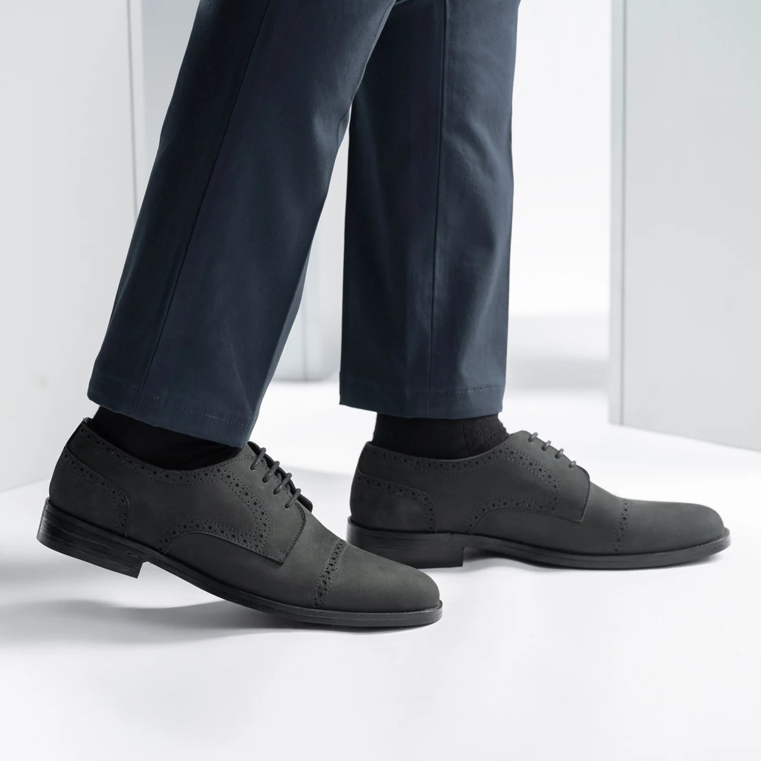Orlaven Dirk Brogues Derby Matte Black Nubuck Leather Shoes - StudGuard footwear image 7