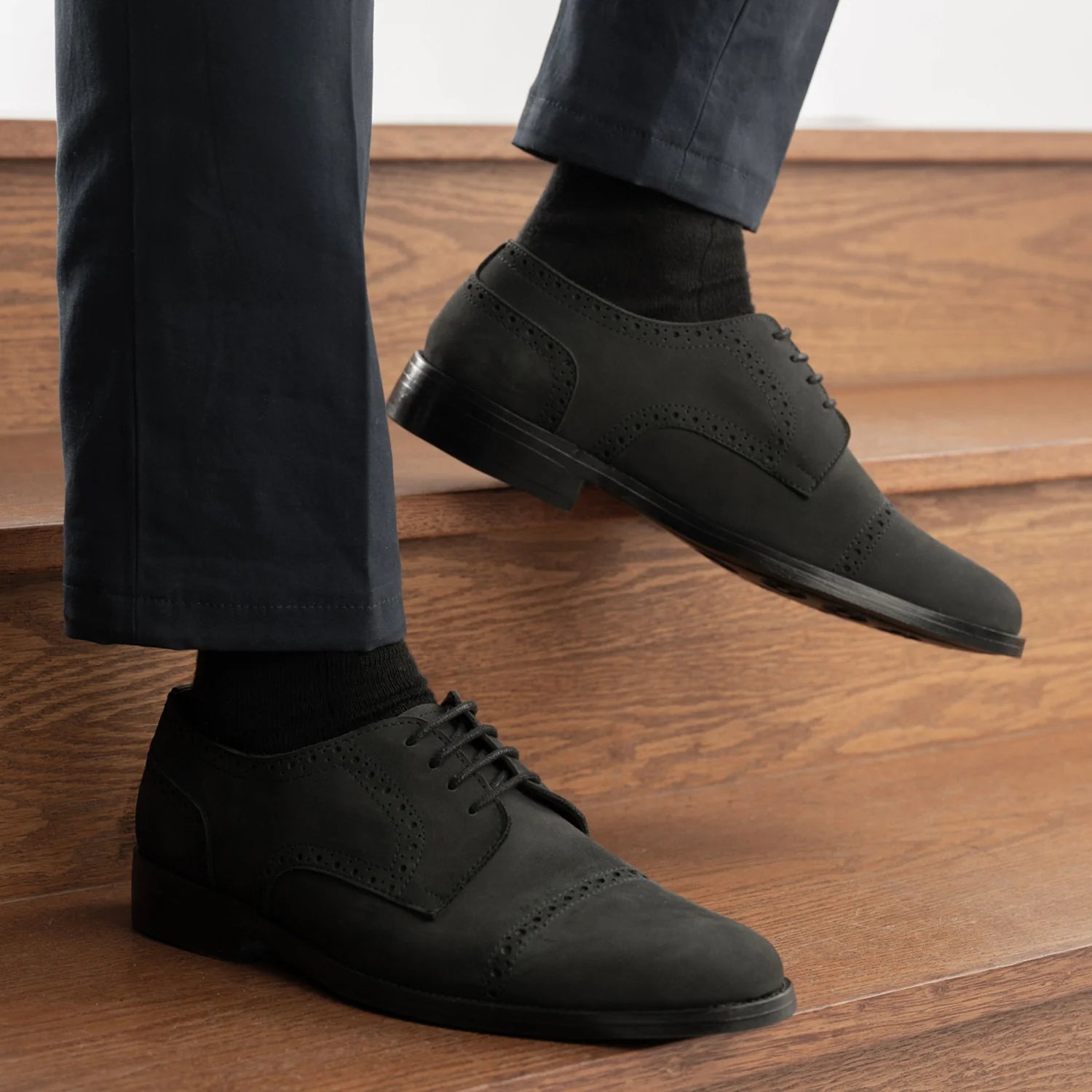 Orlaven Dirk Brogues Derby Matte Black Nubuck Leather Shoes - StudGuard footwear image 9