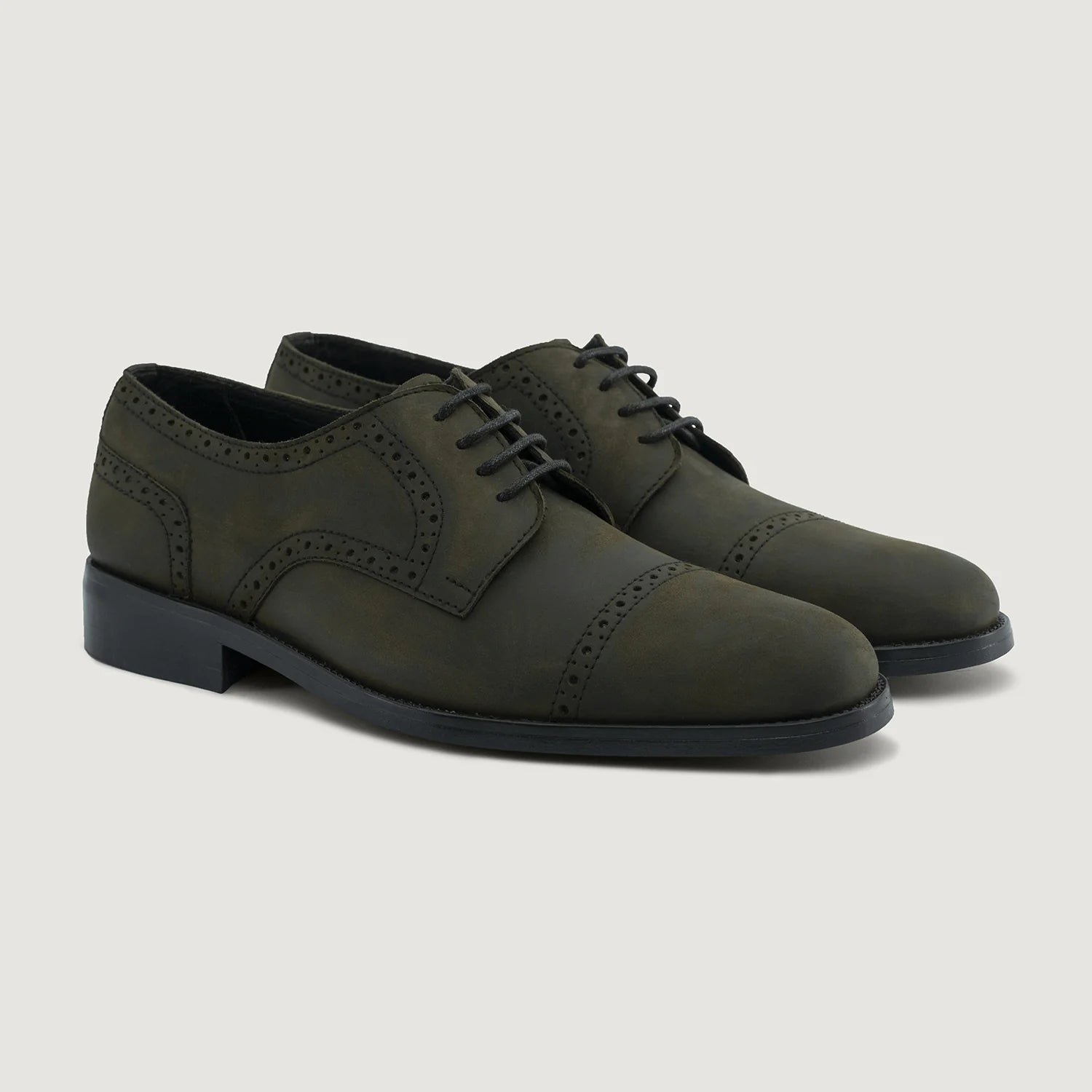 Orlaven Dirk Brogues Derby Olive Oil Pullup Leather Shoes - StudGuard footwear image 1