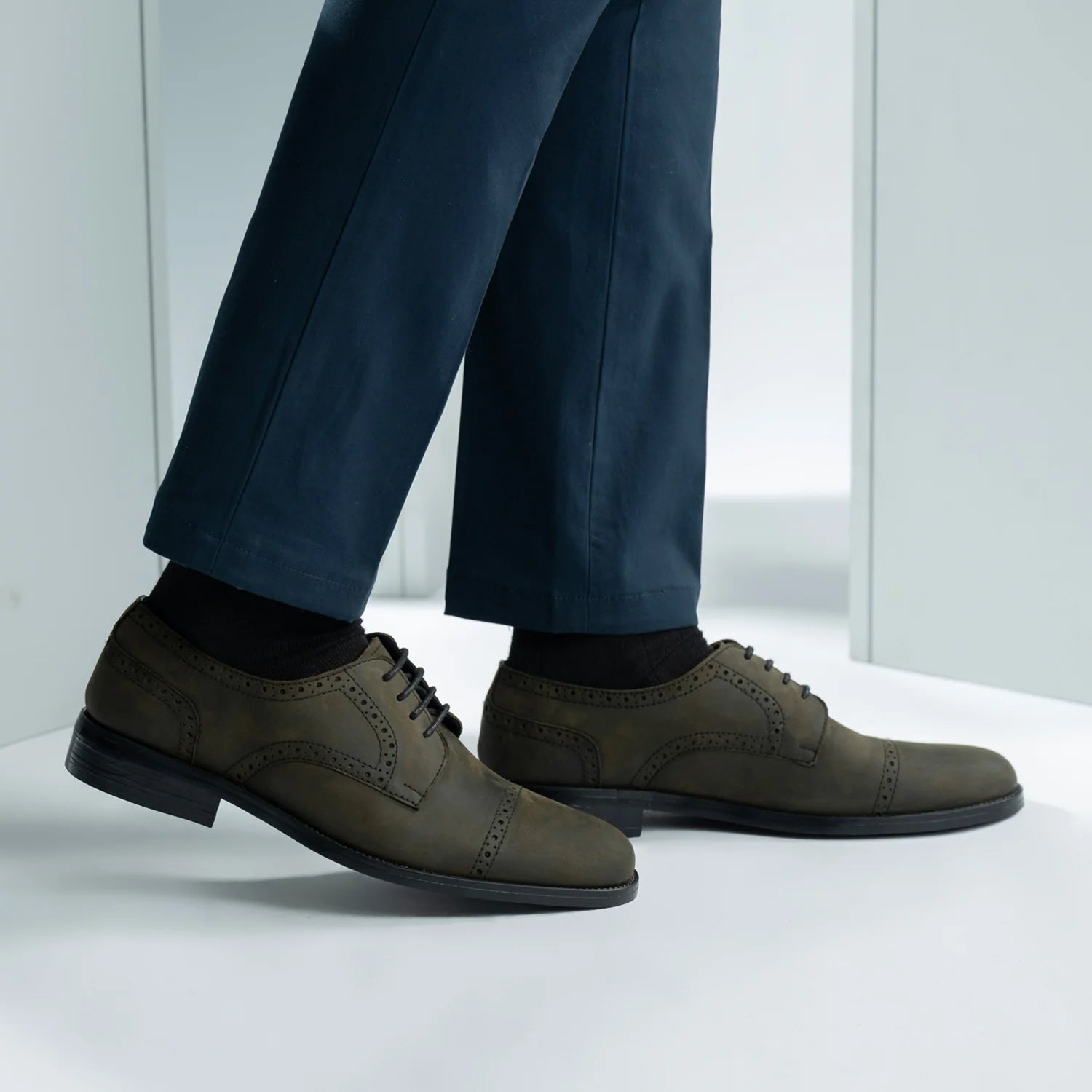 Orlaven Dirk Brogues Derby Olive Oil Pullup Leather Shoes - StudGuard footwear image 7