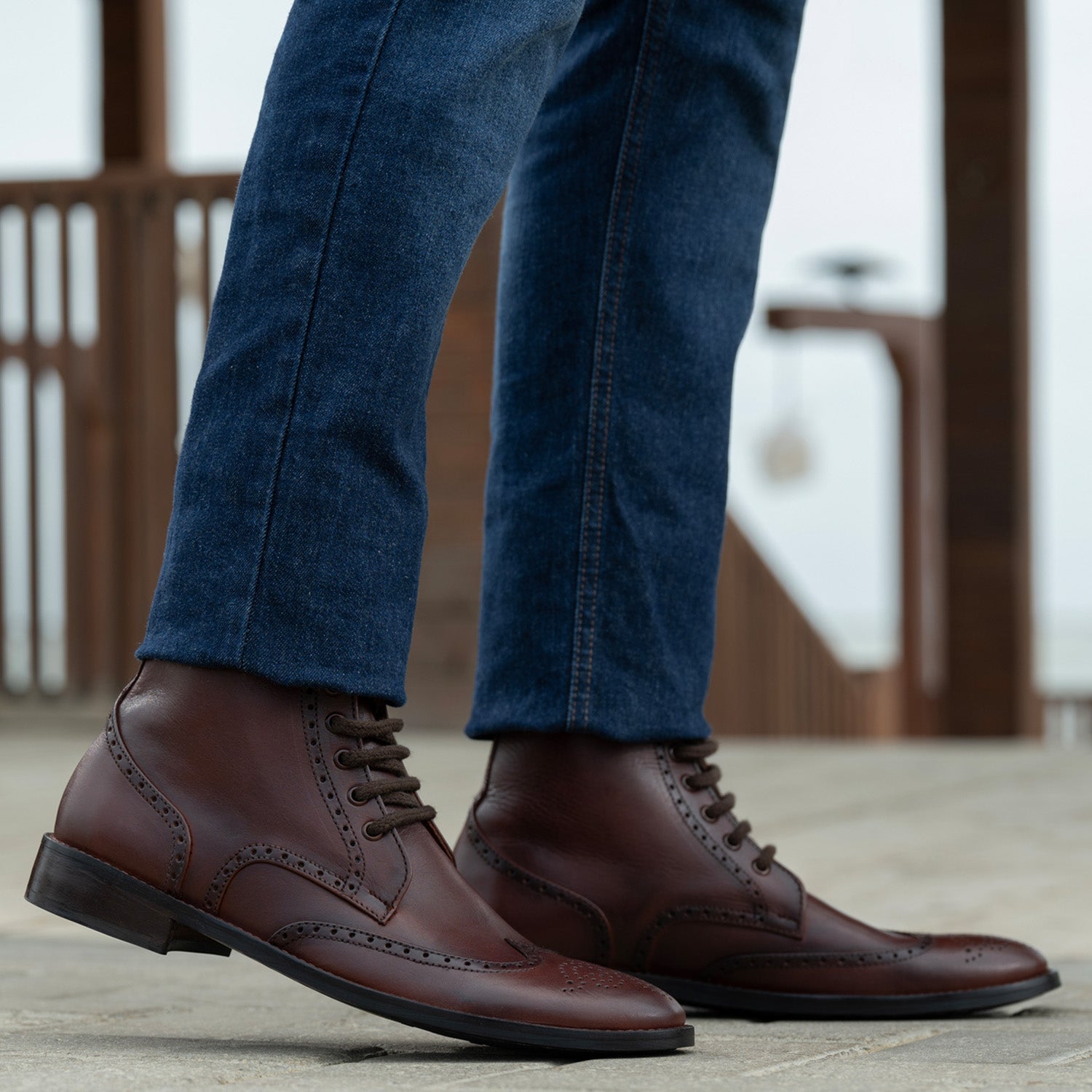 Orlaven Duster Brogues Derby Brown Burnished Leather Boots - StudGuard footwear image 7