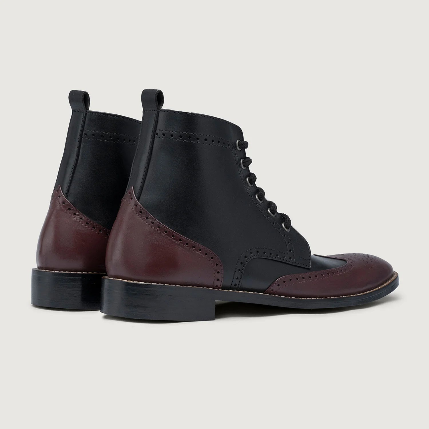Orlaven Duster Brogues Derby Maroon Black Leather Boots - StudGuard footwear image 3