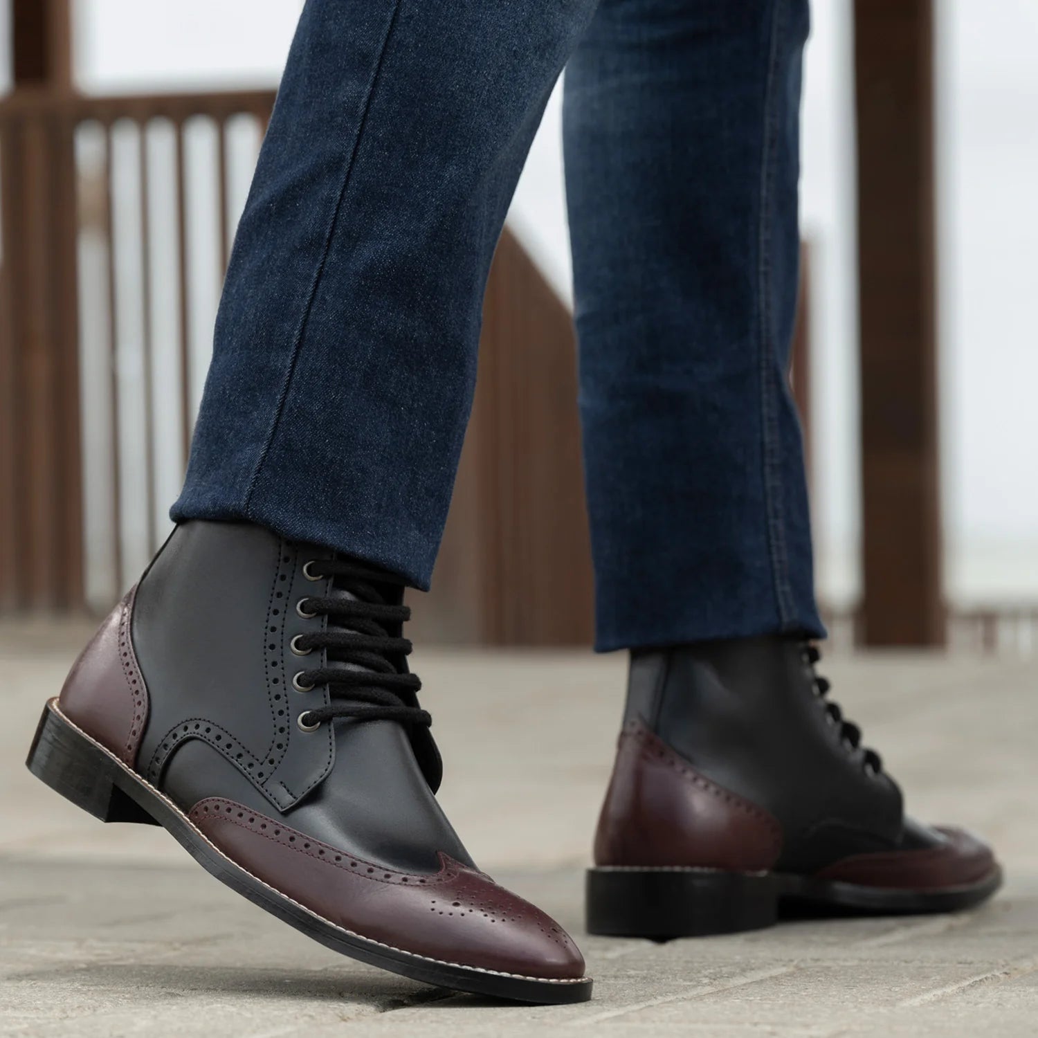 Orlaven Duster Brogues Derby Maroon Black Leather Boots - StudGuard footwear image 8