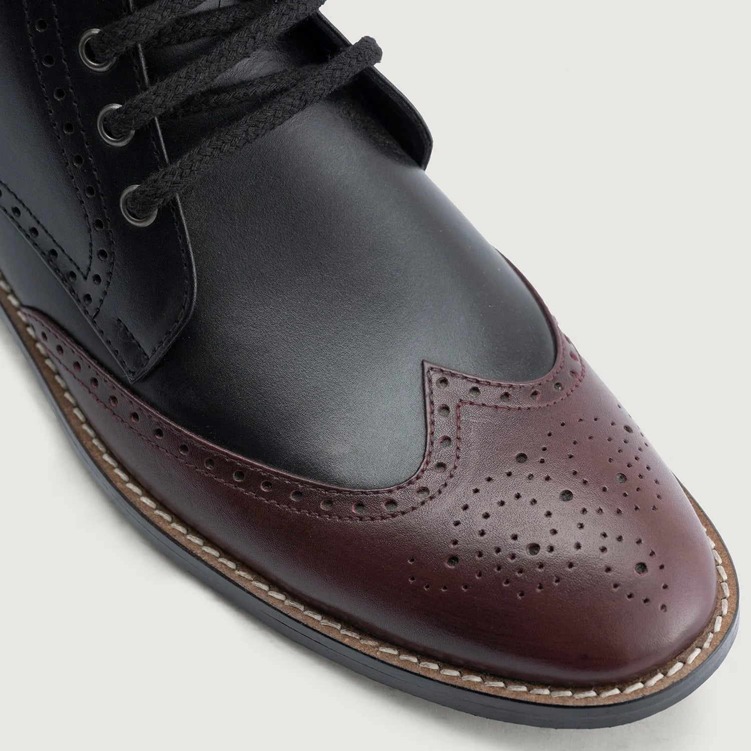 Orlaven Duster Brogues Derby Maroon Black Leather Boots - StudGuard footwear image 4
