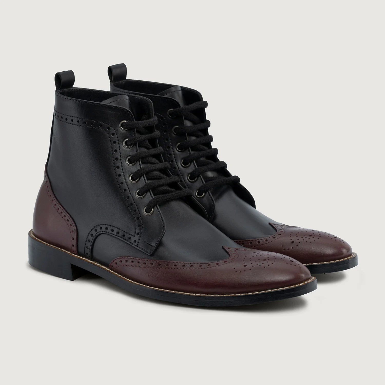 Orlaven Duster Brogues Derby Maroon Black Leather Boots - StudGuard footwear image 1