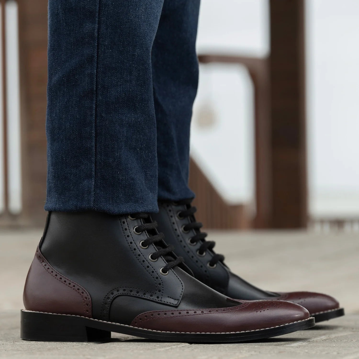 Orlaven Duster Brogues Derby Maroon Black Leather Boots - StudGuard footwear image 6