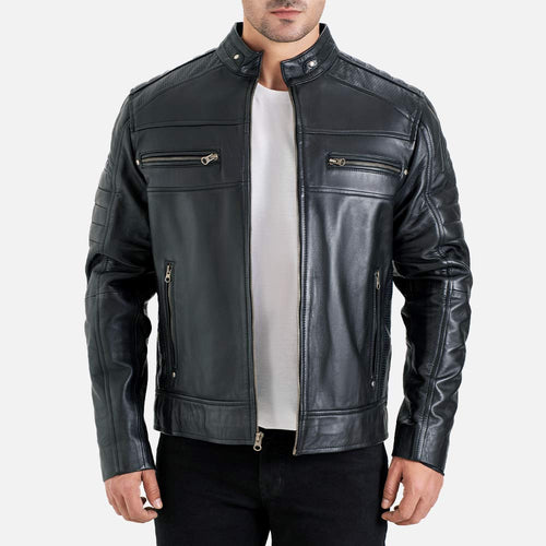 Cagliari Black Biker Leather Jacket - image 1
