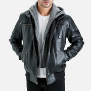 Palermo Black Hooded Leather Bomber Jacket - image 2