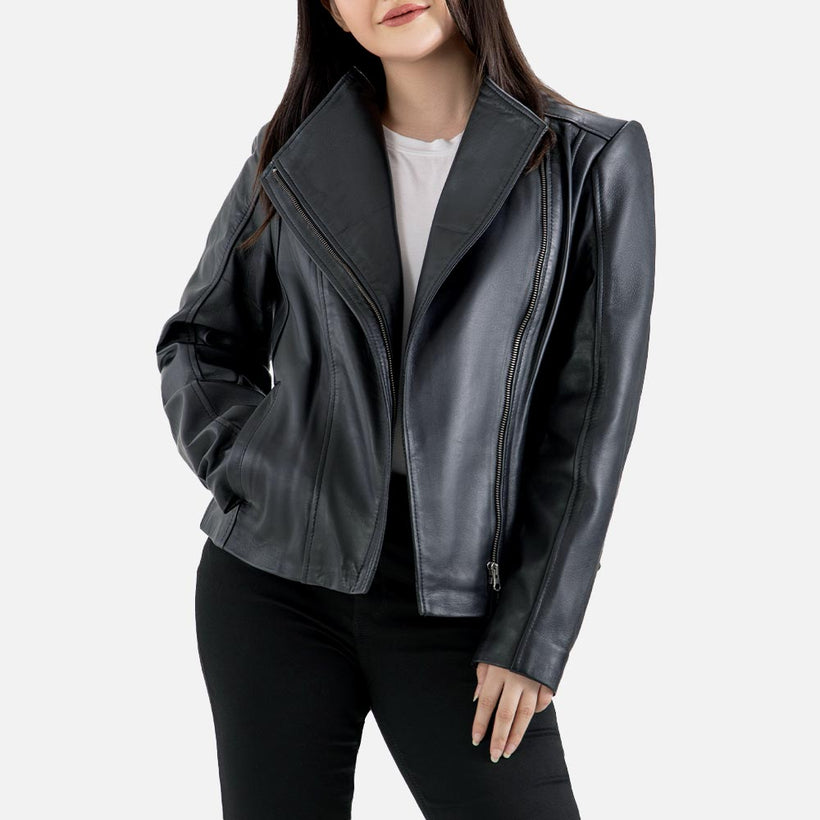 Fiamma Black Leather Biker Jacket