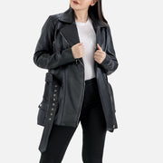 Lecce Black Leather Trench Coat