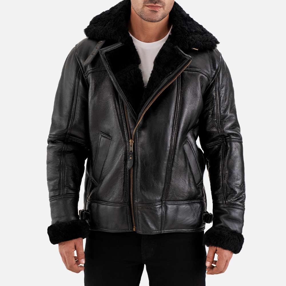 Merano Black Real Shearling Bomber Jacket - image 1