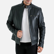 Puglia Black Leather Biker Jacket - image 1