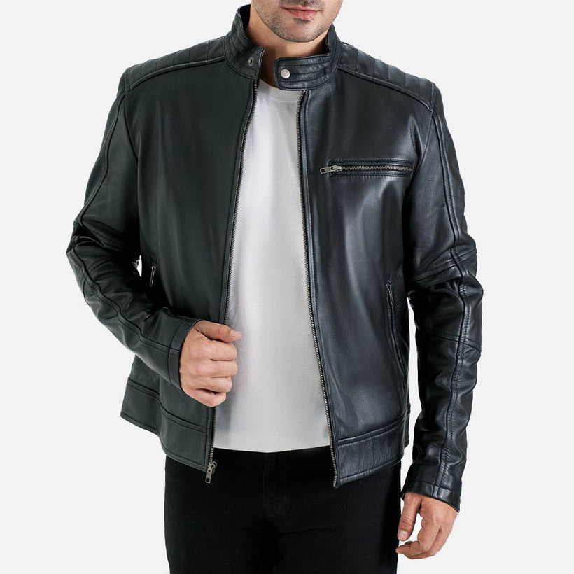 Puglia Black Leather Biker Jacket - image 1