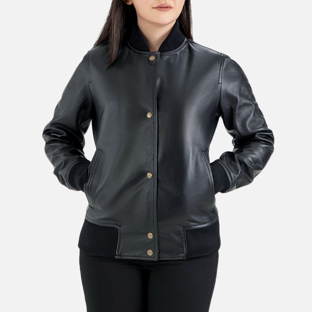 Catania Black Leather Bomber Jacket