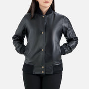 Catania Black Leather Bomber Jacket