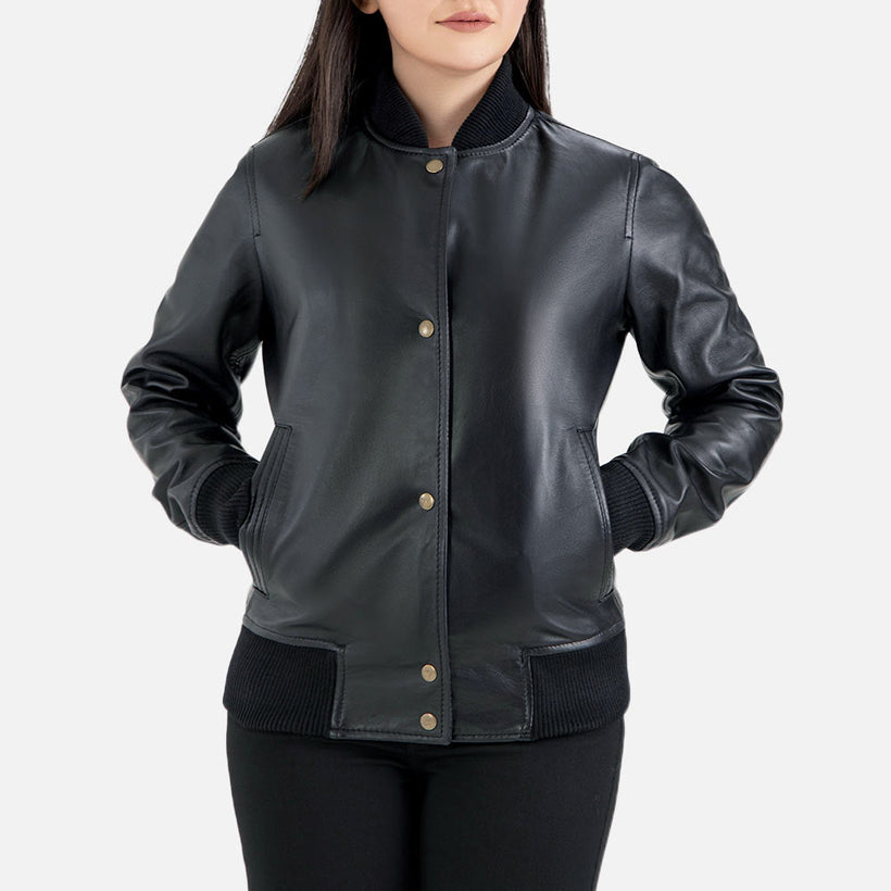 Catania Black Leather Bomber Jacket
