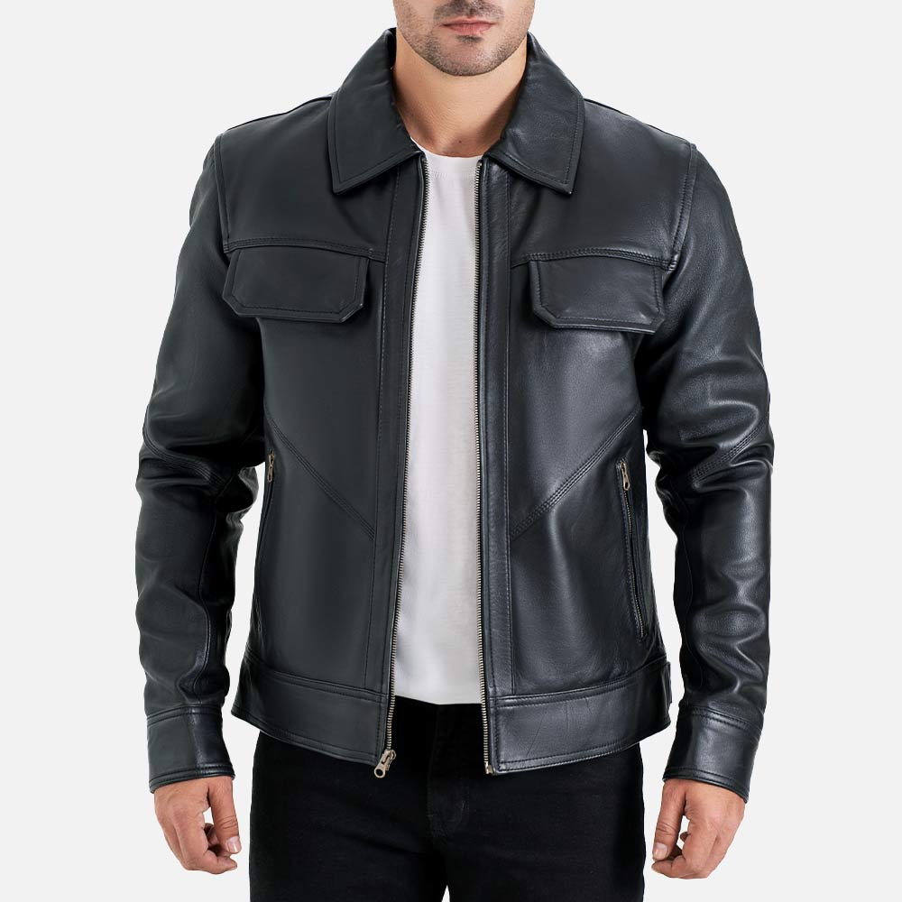 Catania Black Biker Leather Jacket - image 1