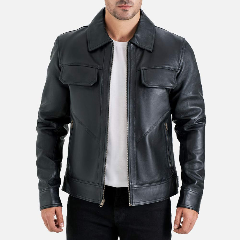 Catania Black Biker Leather Jacket - image 1