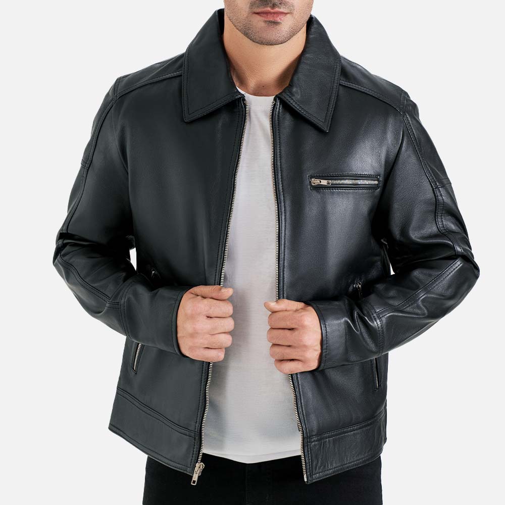 Calabria Black Leather Biker Jacket - image 1