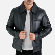Calabria Black Leather Biker Jacket - image 1