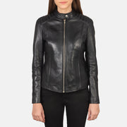 Kelsee Black Leather Biker Jacket
