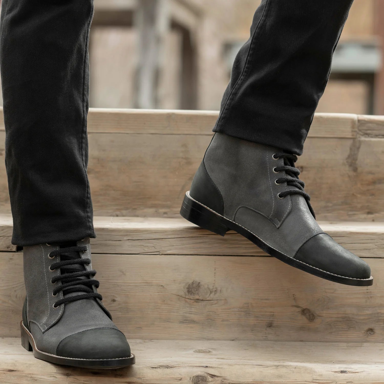 Orlaven Knight Derby Grey & Black Leather Boots - StudGuard footwear image 9