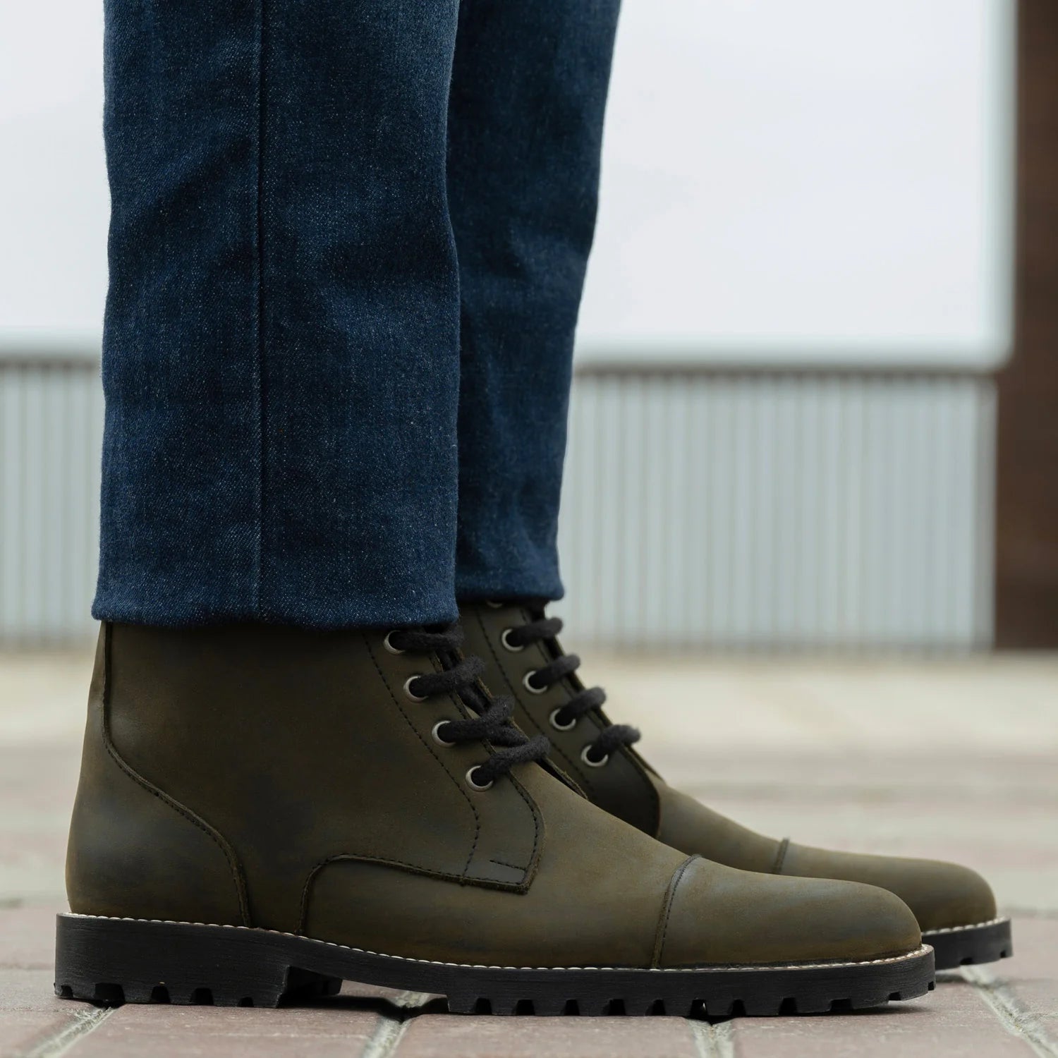 Orlaven Knight Derby Olive Green Pullup Leather Boots - TerraGrip footwear image 6