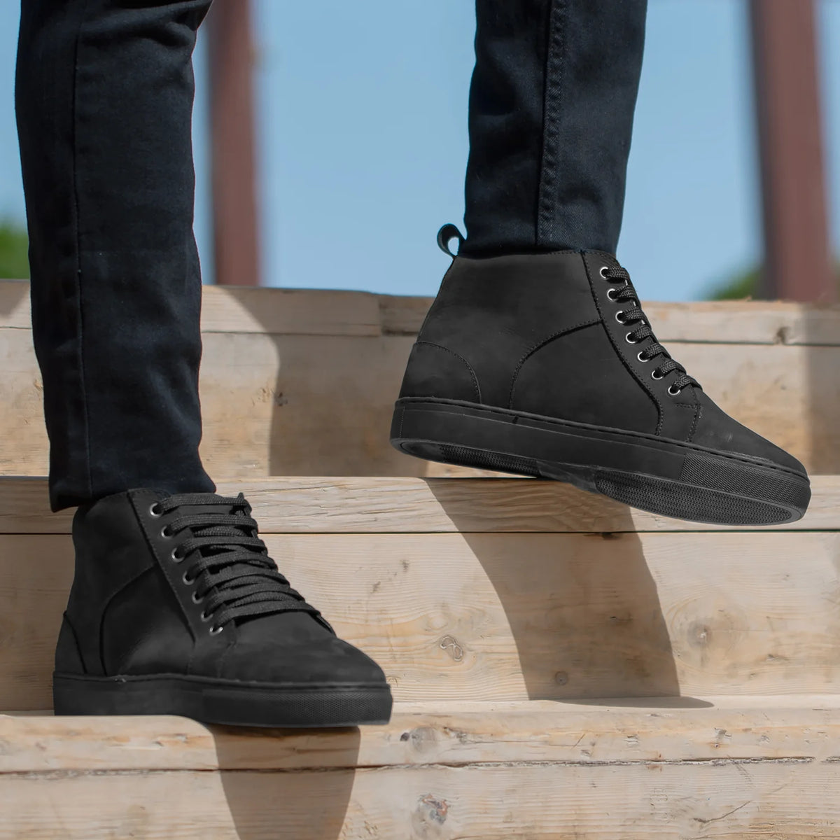 Marty High Top Black Nubuck Sneakers - Reinforced Heel Counter & Precision Double-Row Stitching Detail