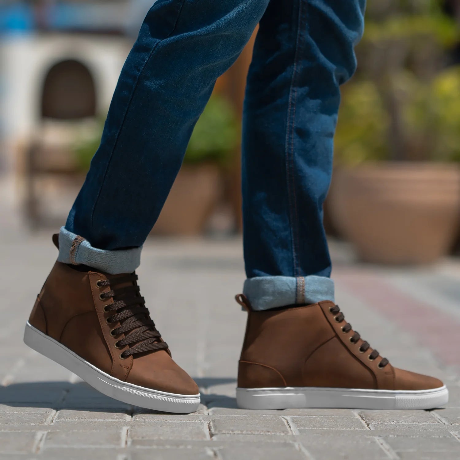 Orlaven Marty High Top Pull-up Brown Leather Sneakers footwear image 2