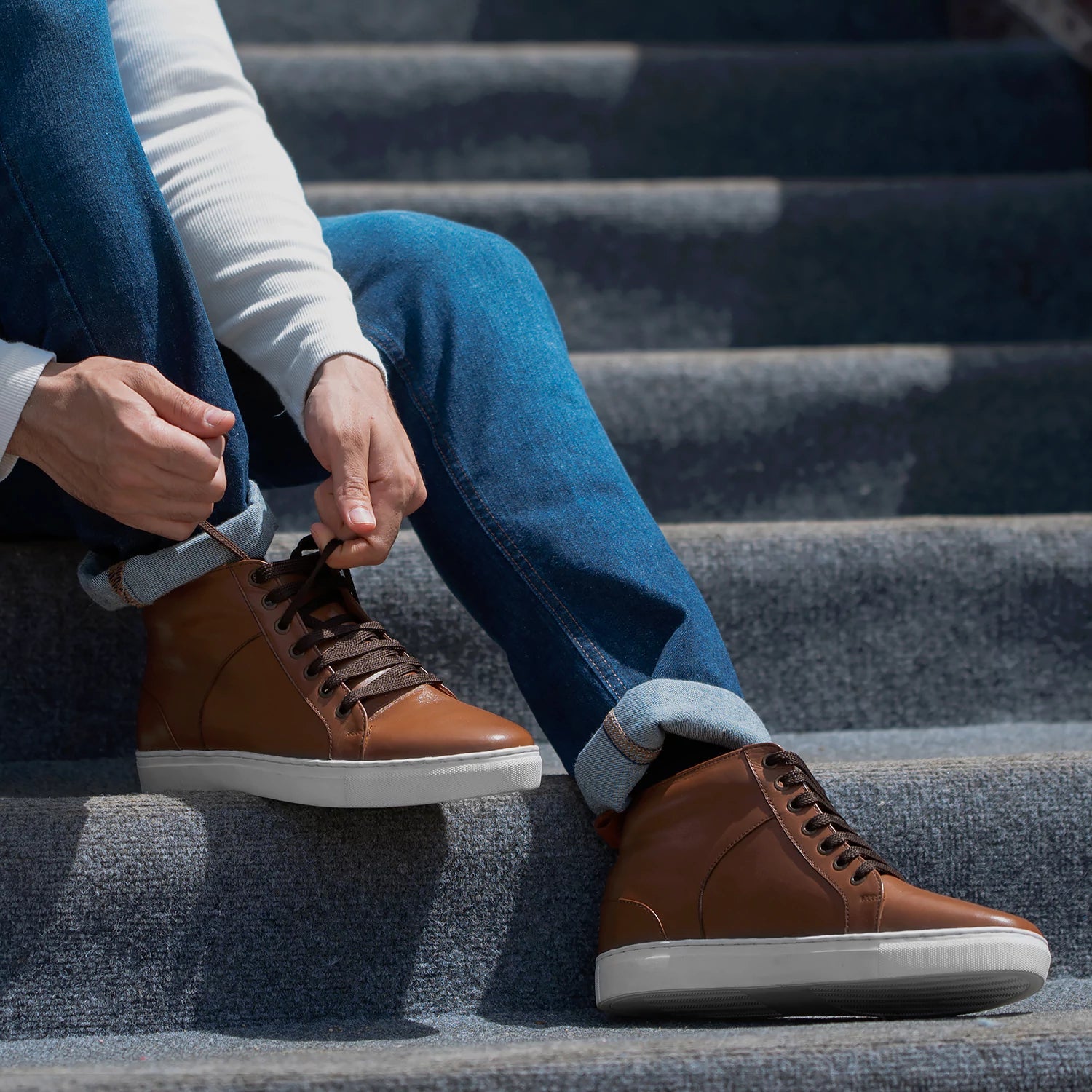 Orlaven Marty High Top Tan Leather Sneakers footwear image 10