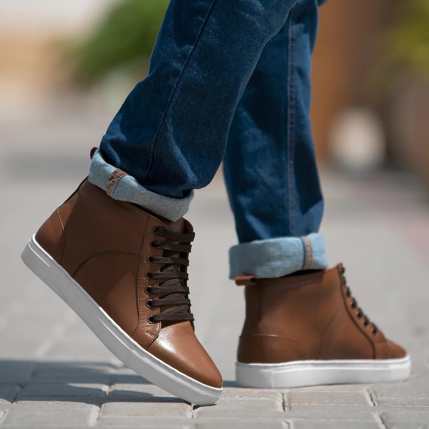 Orlaven Marty High Top Tan Leather Sneakers footwear image 7
