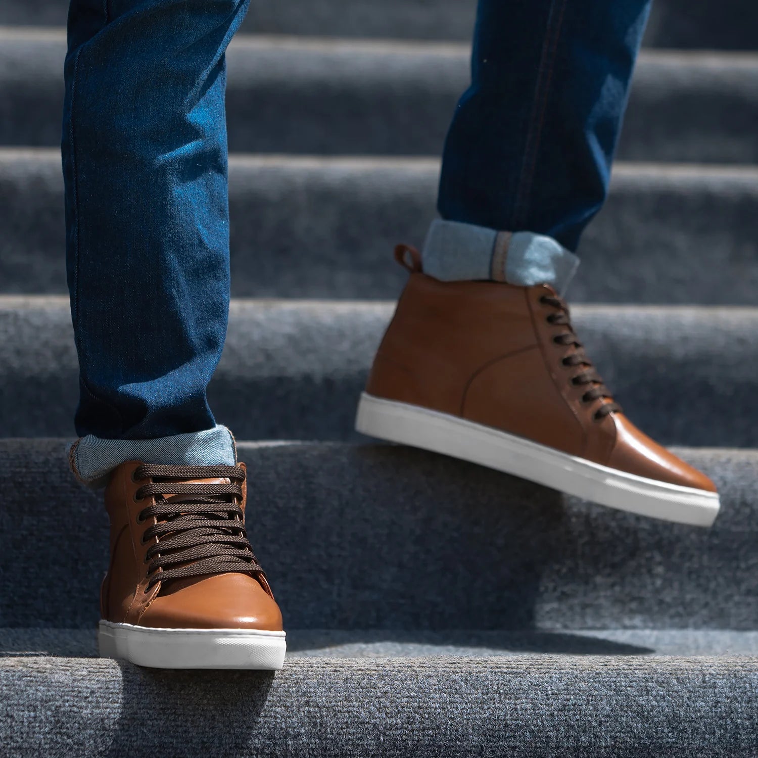 Orlaven Marty High Top Tan Leather Sneakers footwear image 8