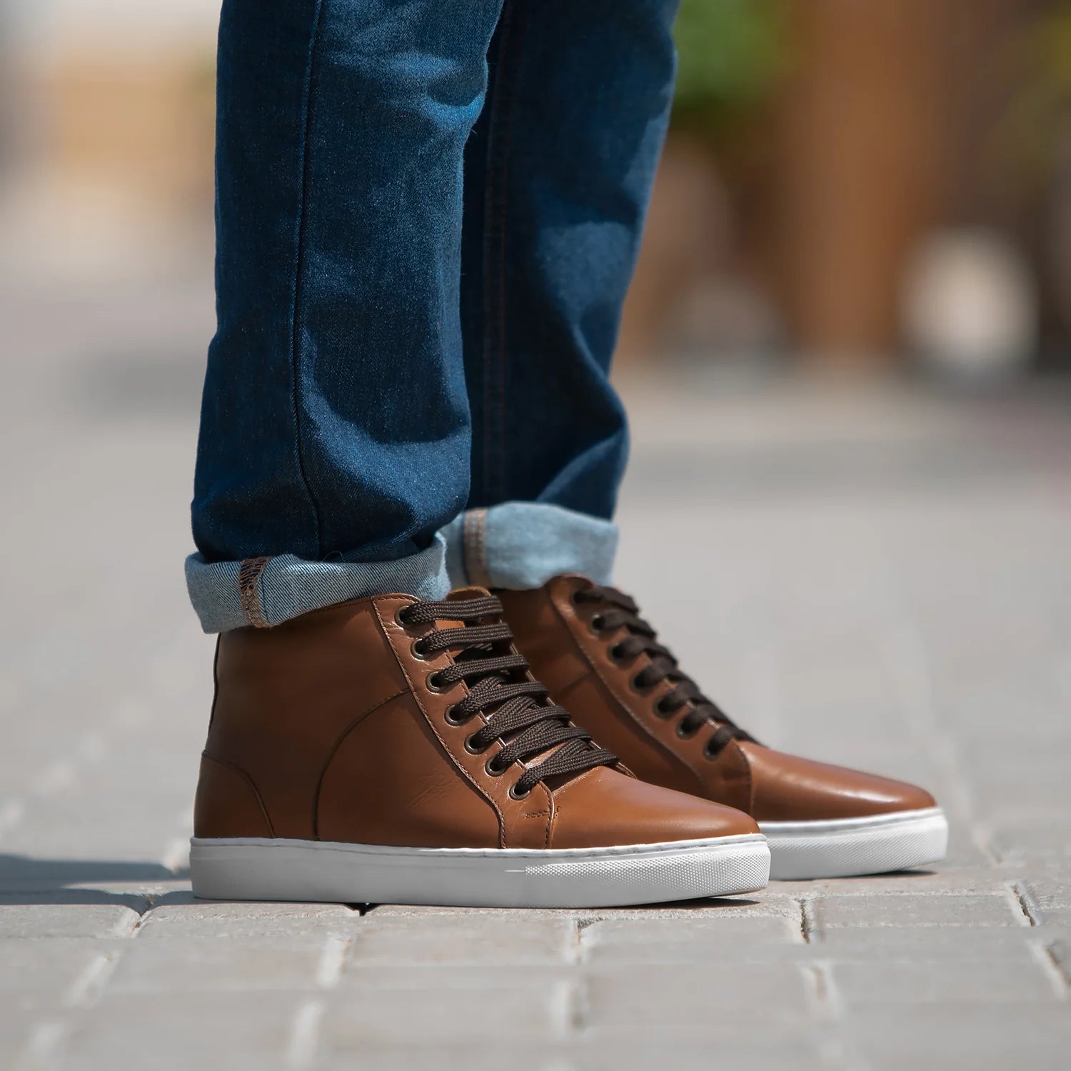 Orlaven Marty High Top Tan Leather Sneakers footwear image 5
