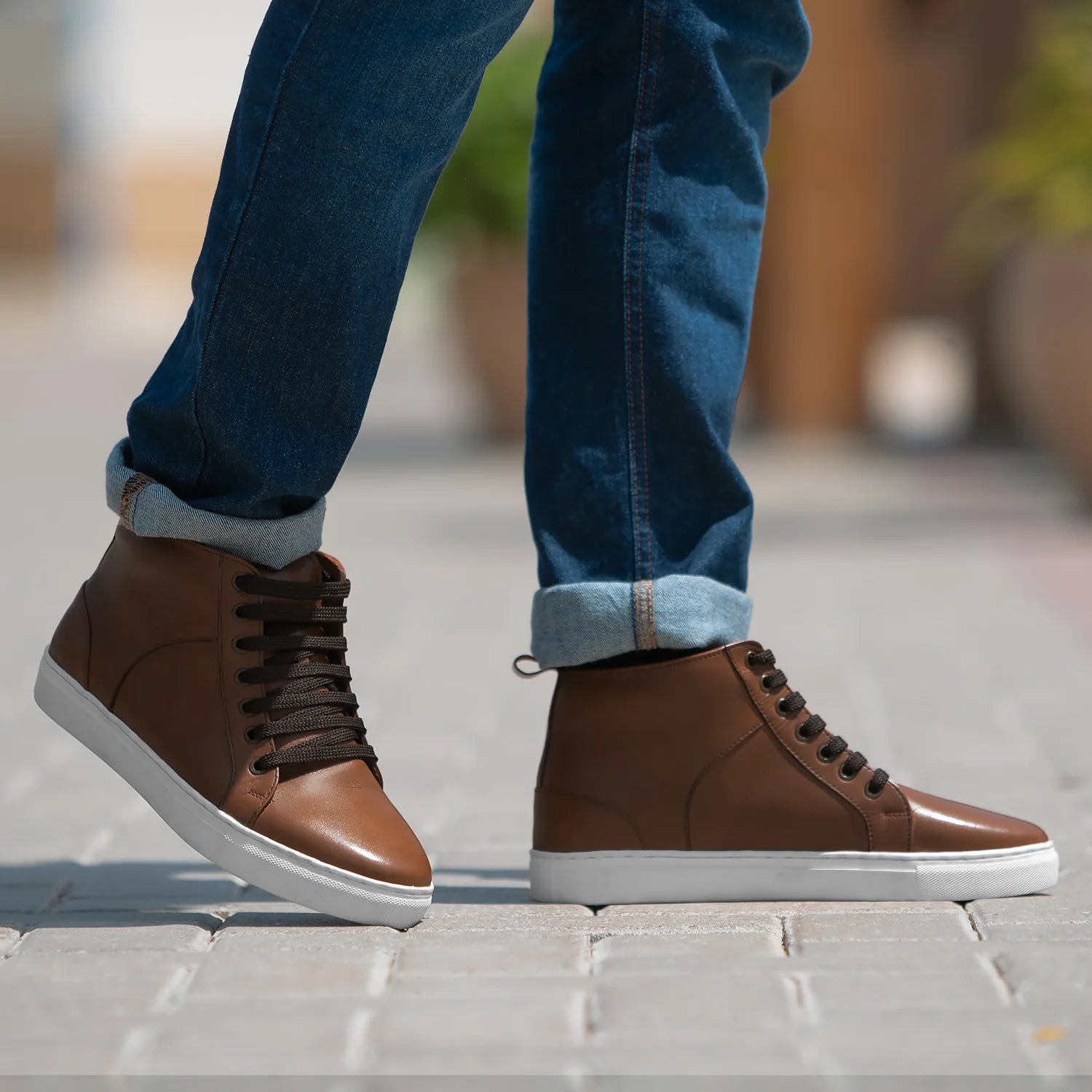 Orlaven Marty High Top Tan Leather Sneakers footwear image 6