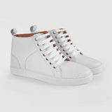 Marty High Top White Leather Sneakers in White Full-Grain Leather - Lateral Side Profile View | Buy Online