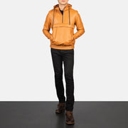 Kenton Hooded Brown Leather Pullover Jacket