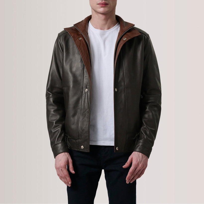 Alfred Black Leather Bomber Jacket
